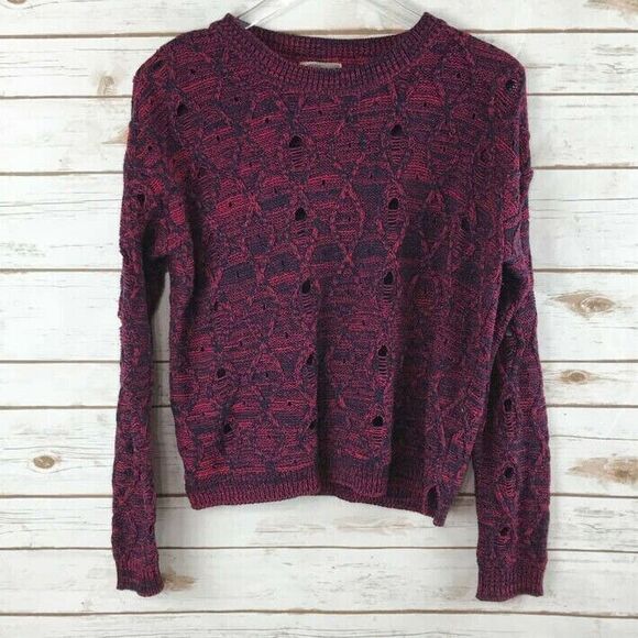 Forever 21 Women's Long Sleeve Sweater Pink Navy Blue Open Knit Juniors Medium - Picture 1 of 7